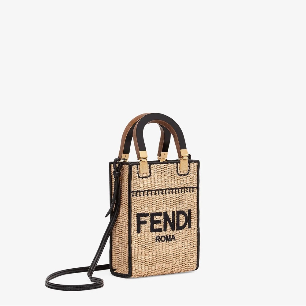 Fendi Mini Braided Straw Sunshine Shopper Bag